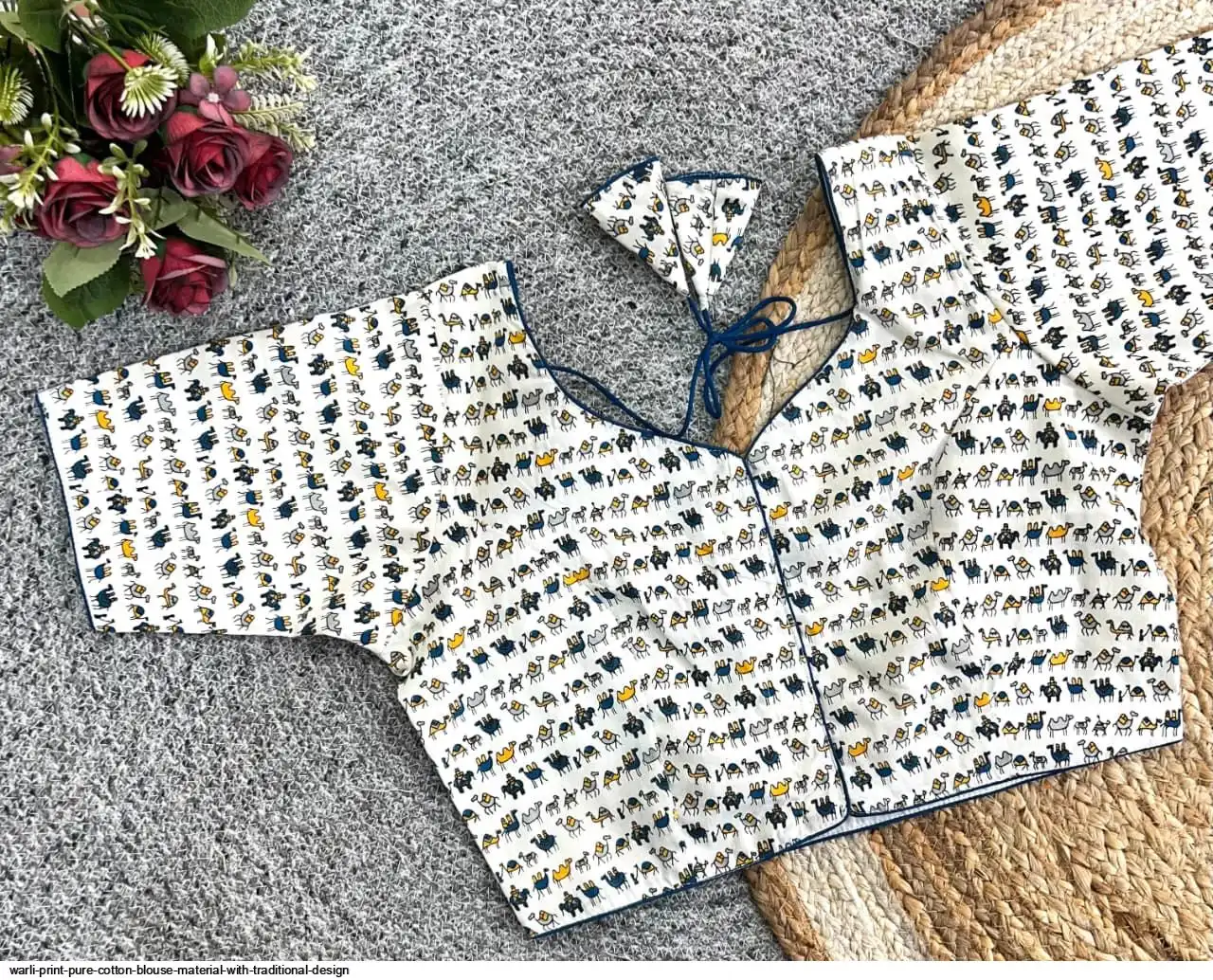 WARLI PRINT PURE COTTON BLOUSE MATERIAL WITH TRADITIONAL DESIGN 3