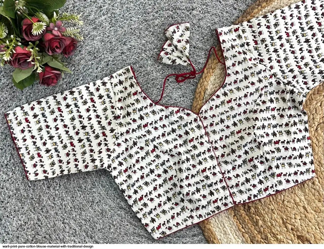 WARLI PRINT PURE COTTON BLOUSE MATERIAL WITH TRADITIONAL DESIGN 6