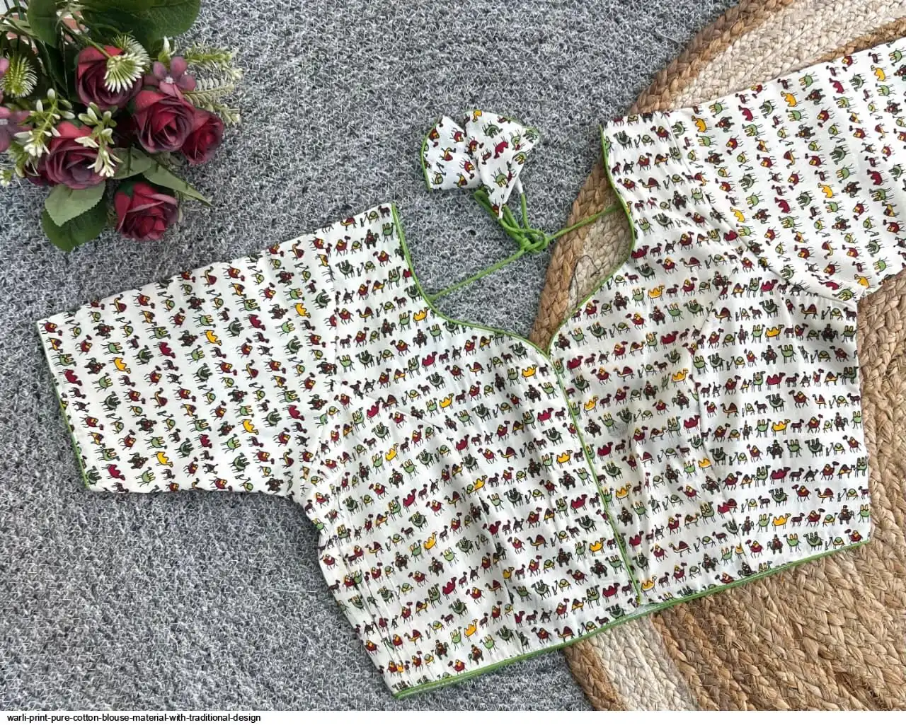WARLI PRINT PURE COTTON BLOUSE MATERIAL WITH TRADITIONAL DESIGN 1