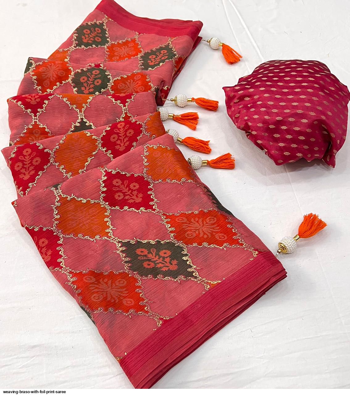 Weaving Braso With Foil Print saree