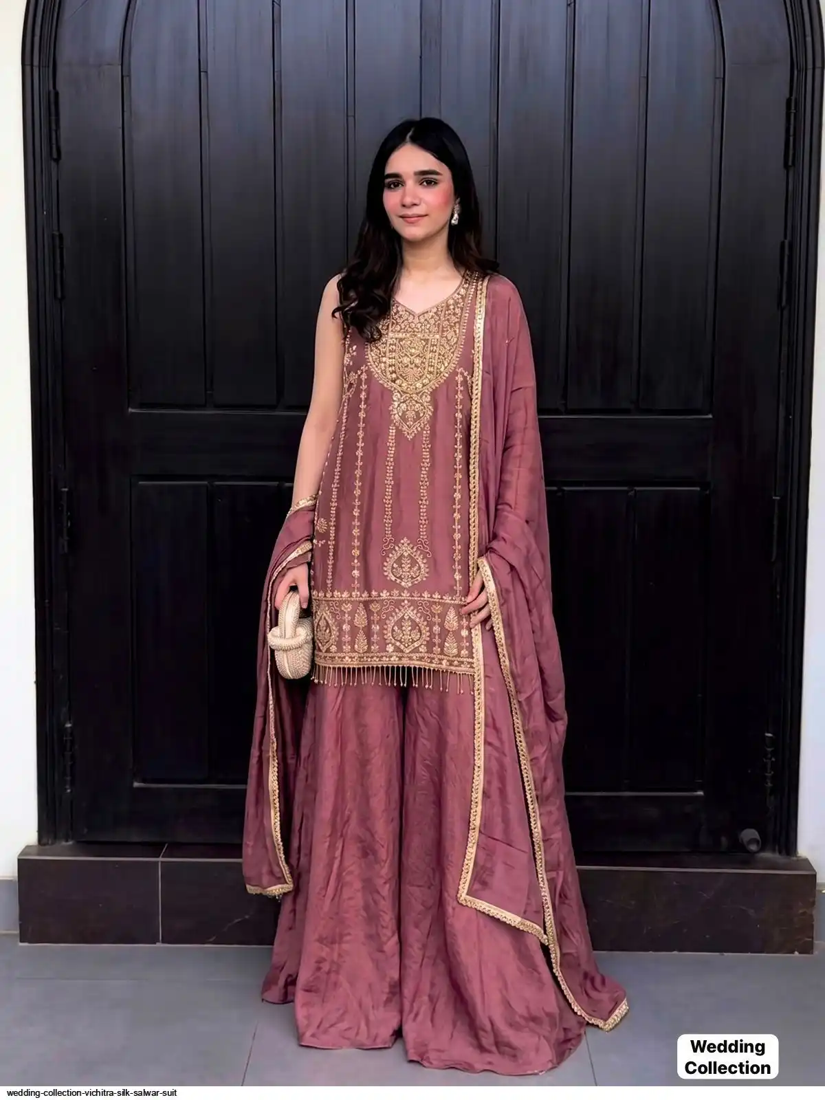 WEDDING COLLECTION VICHITRA SILK SALWAR SUIT A