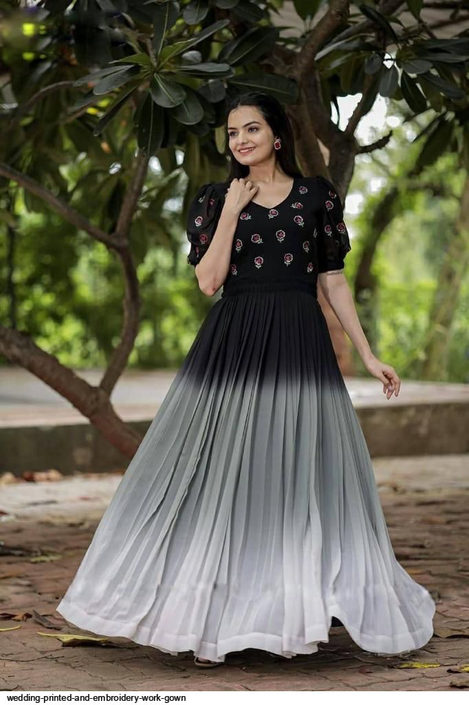 wedding printed and embroidery work gown