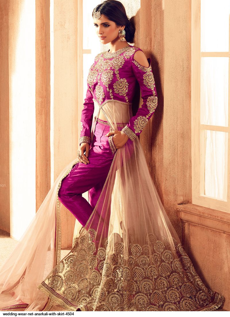 Wedding wear net Anarkali With Skirt 4504