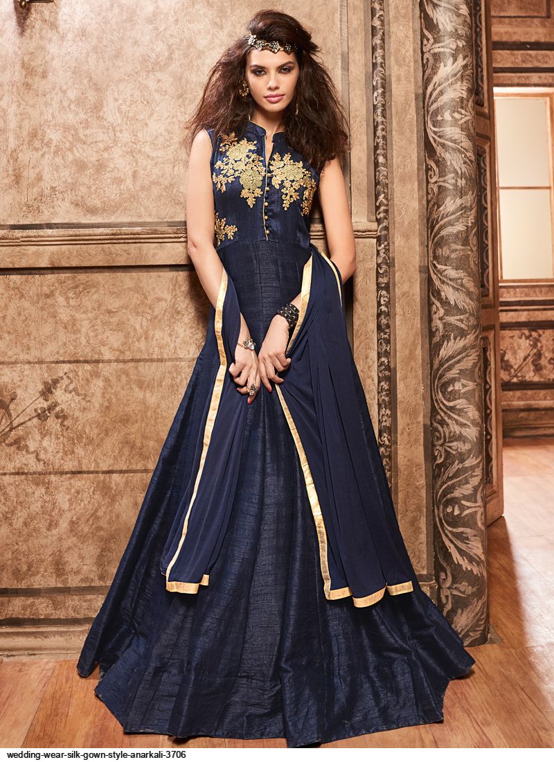 VIP Linen Gown Style Salwar Kameez for Women - Blue