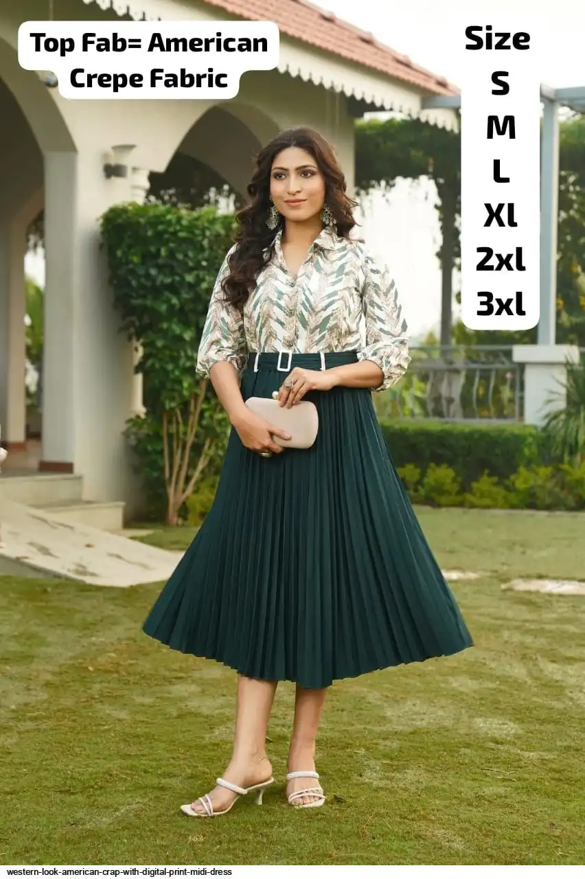 WESTERN LOOK AMERICAN CREPE WITH DIGITAL PRINT MIDI DRESS B