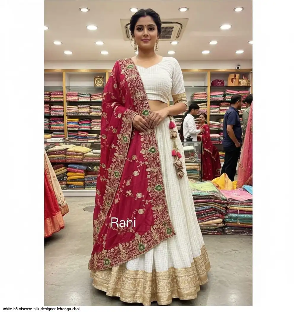 WHITE B3 VISCOSE SILK DESIGNER LEHENGA CHOLI F