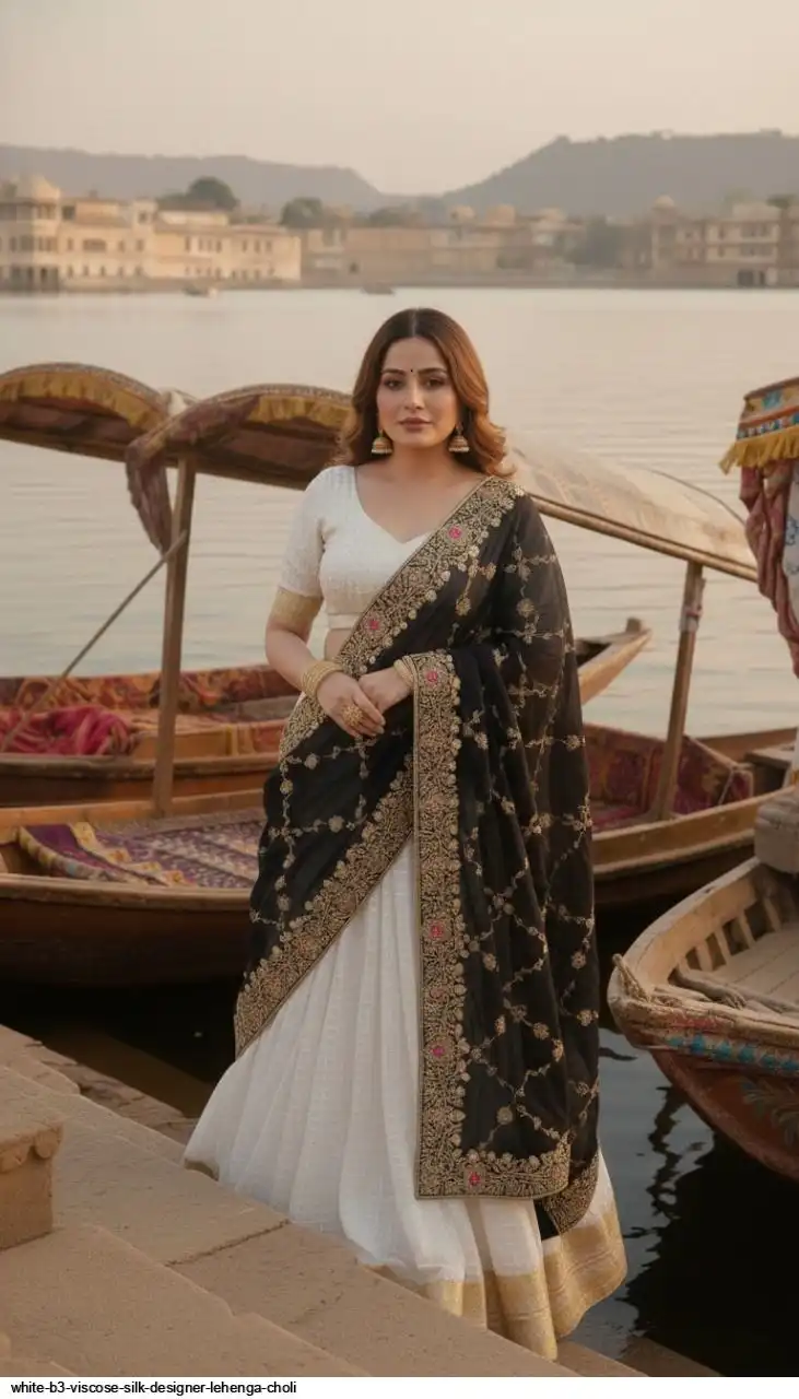 WHITE B3 VISCOSE SILK DESIGNER LEHENGA CHOLI E