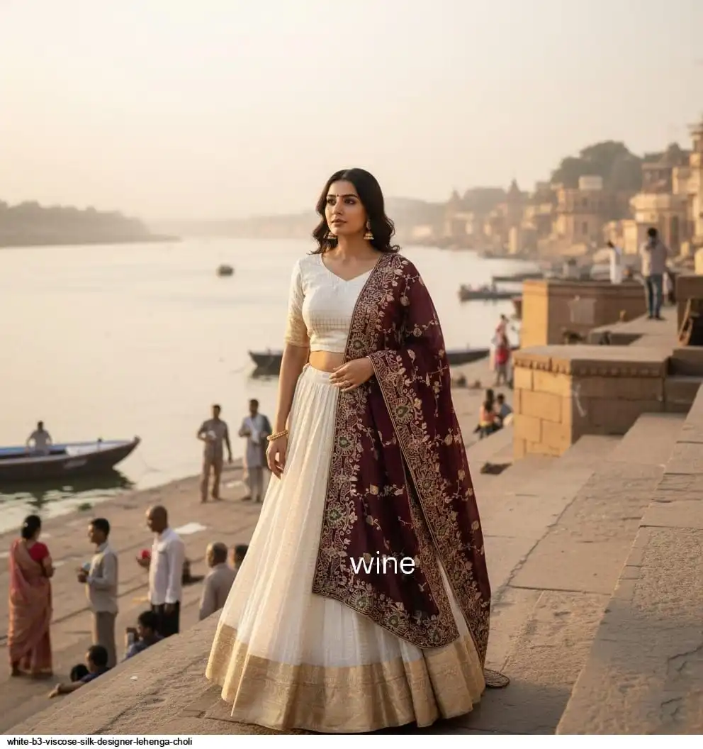 WHITE B3 VISCOSE SILK DESIGNER LEHENGA CHOLI A