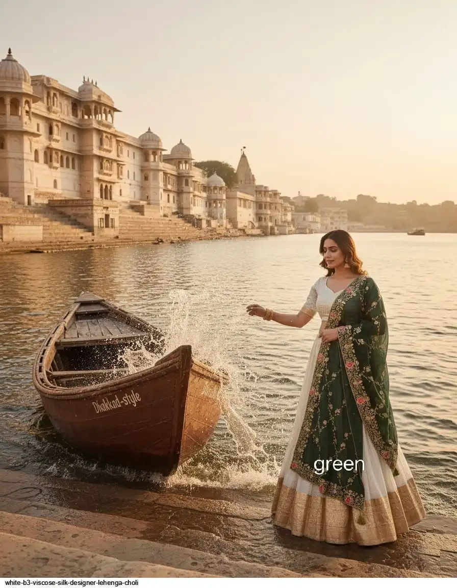 WHITE B3 VISCOSE SILK DESIGNER LEHENGA CHOLI B