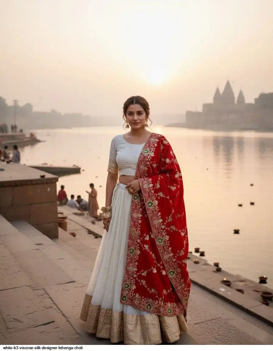 WHITE B3 VISCOSE SILK DESIGNER LEHENGA CHOLI D