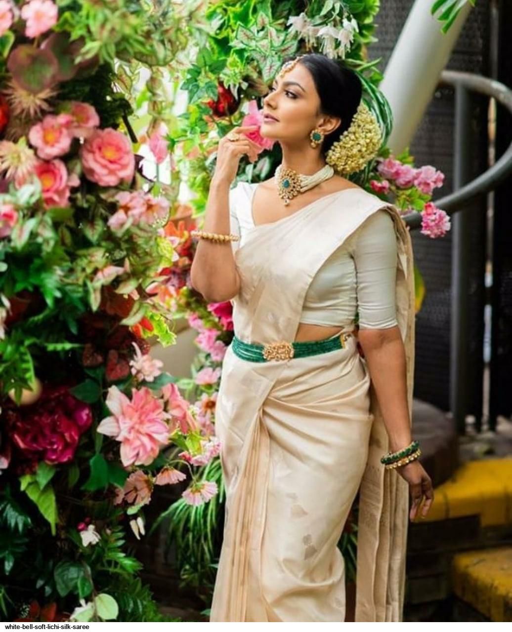 WHITE BELL SOFT LICHI SILK SAREE