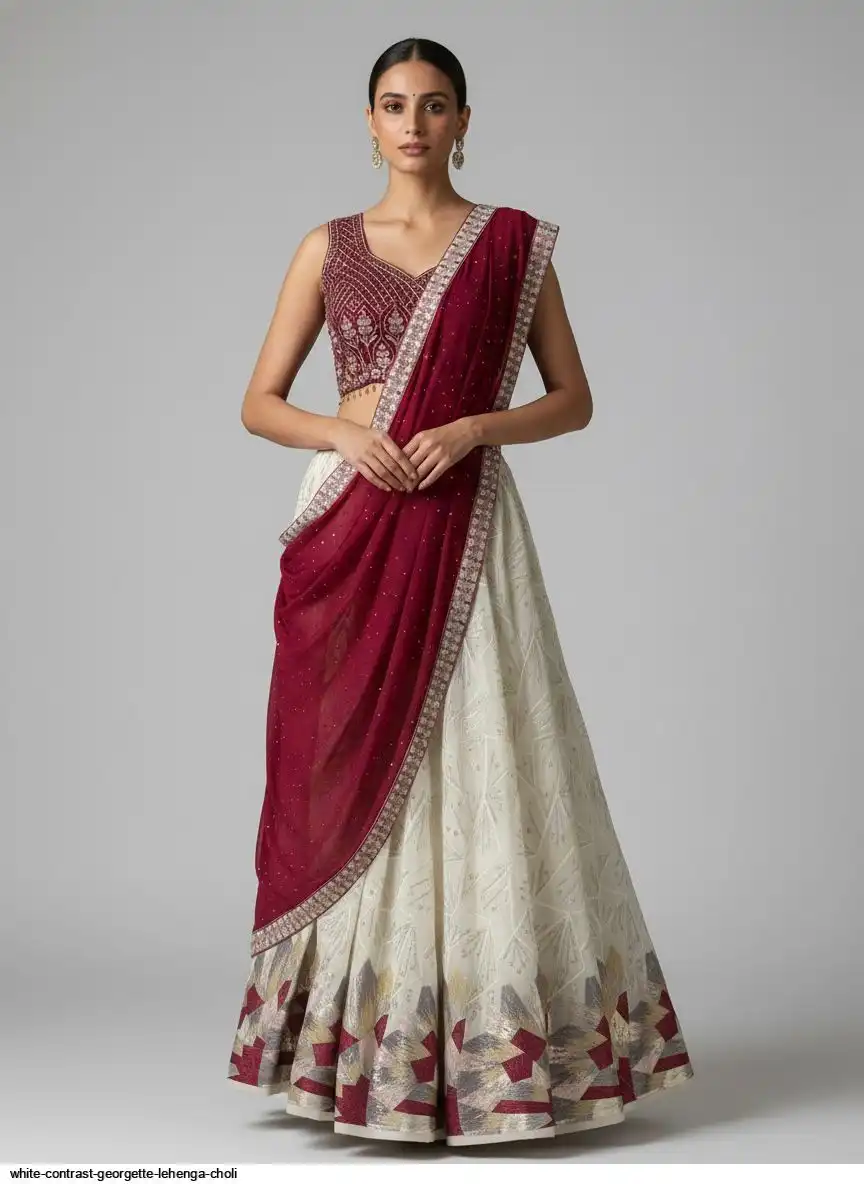 WHITE CONTRAST GEORGETTE LEHENGA CHOLI C