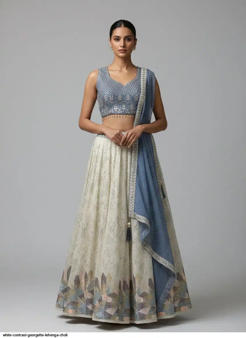 WHITE CONTRAST GEORGETTE LEHENGA CHOLI B
