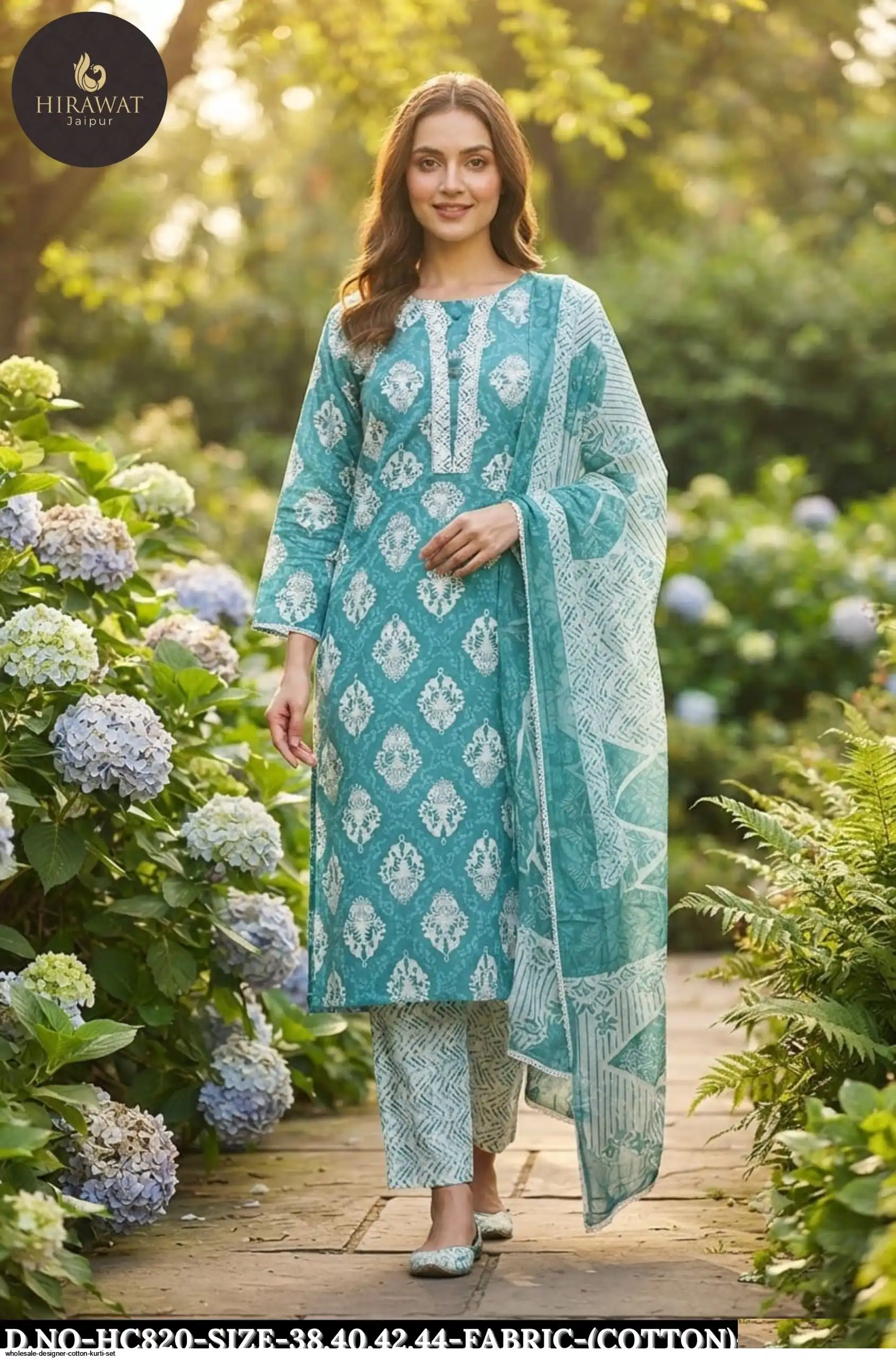 WHOLESALE DESIGNER COTTON KURTI SET D