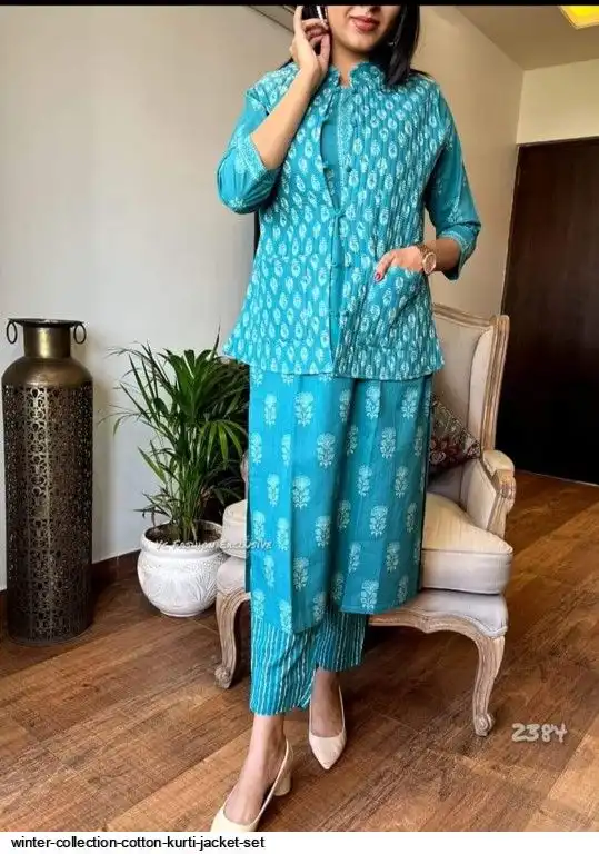 WINTER COLLECTION COTTON KURTI JACKET SET A