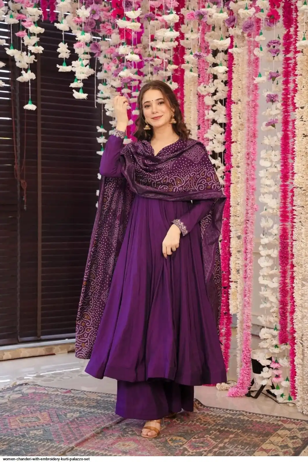 WOMEN CHANDERI WITH EMBROIDERY KURTI PALAZZO SET B