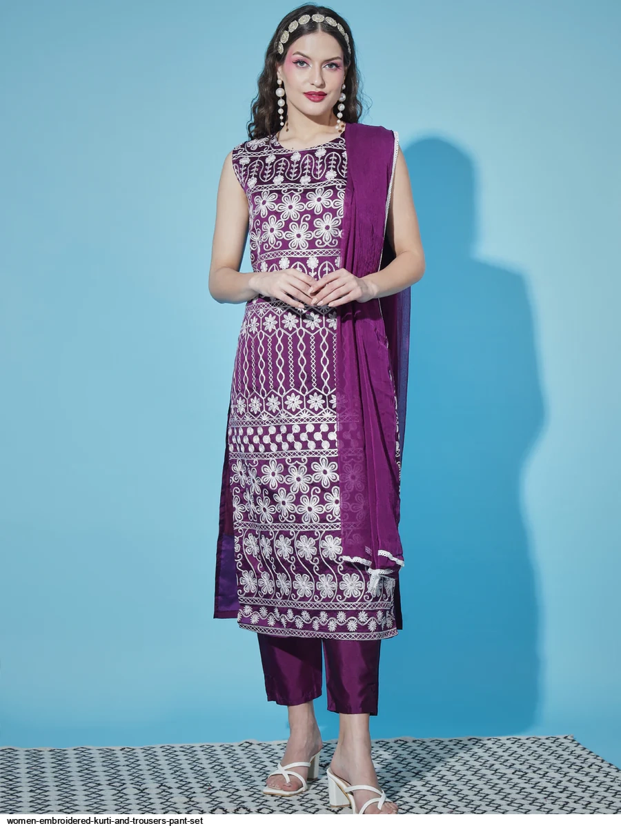 Cotton Embroidered Ladies Kurti Pant Set Wholesale Catalog, 18 To 45 at Rs  749/piece in Surat