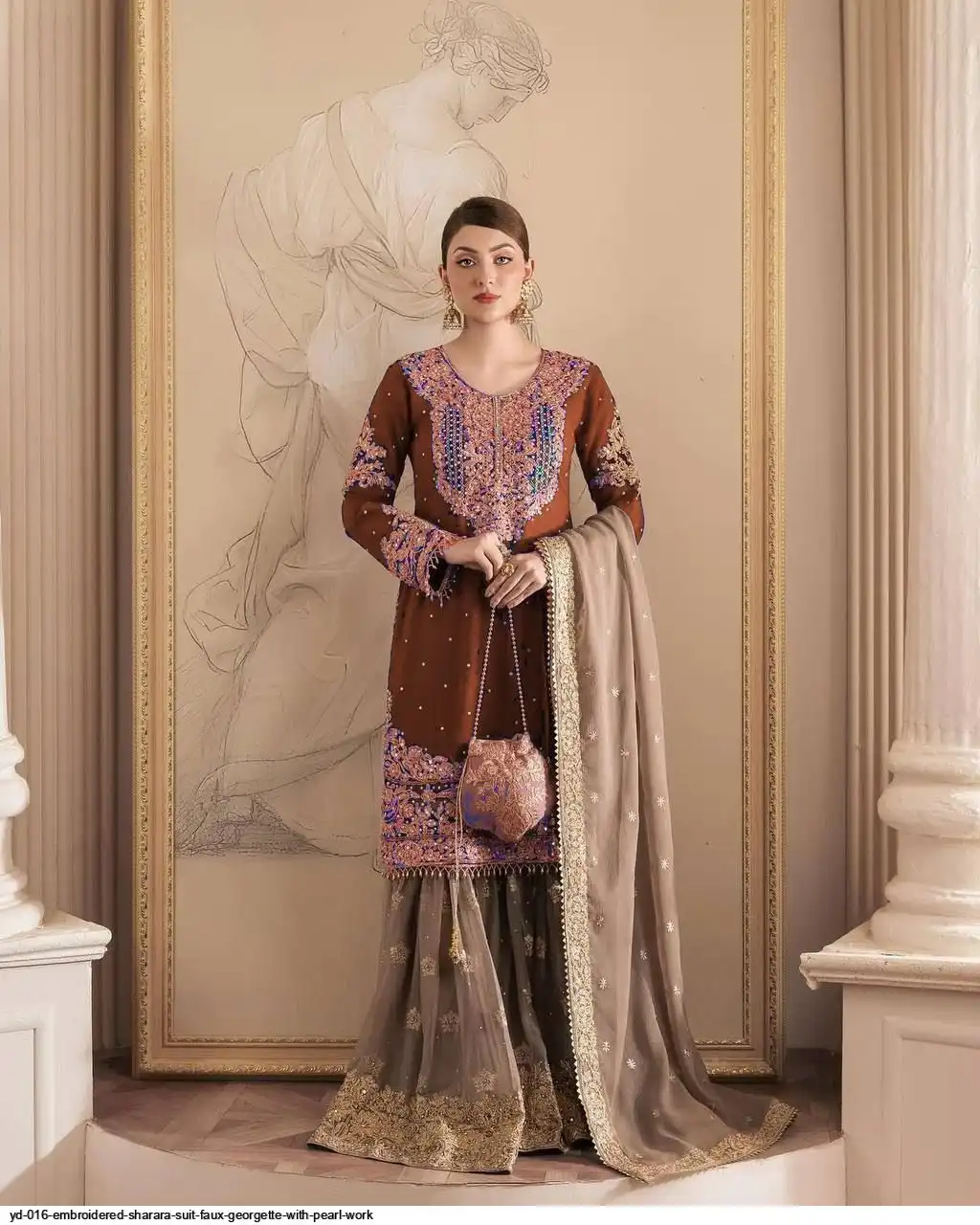 YD 016 EMBROIDERED SHARARA SUIT FAUX GEORGETTE WITH PEARL WORK A