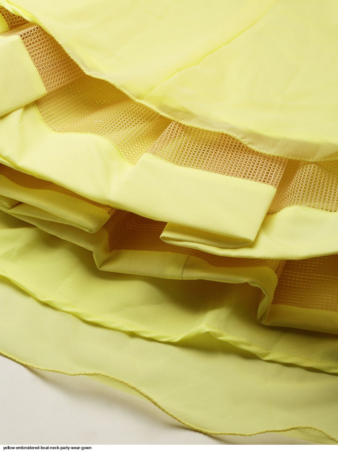 Yellow Embroidered Boat Neck Party Wear Gown