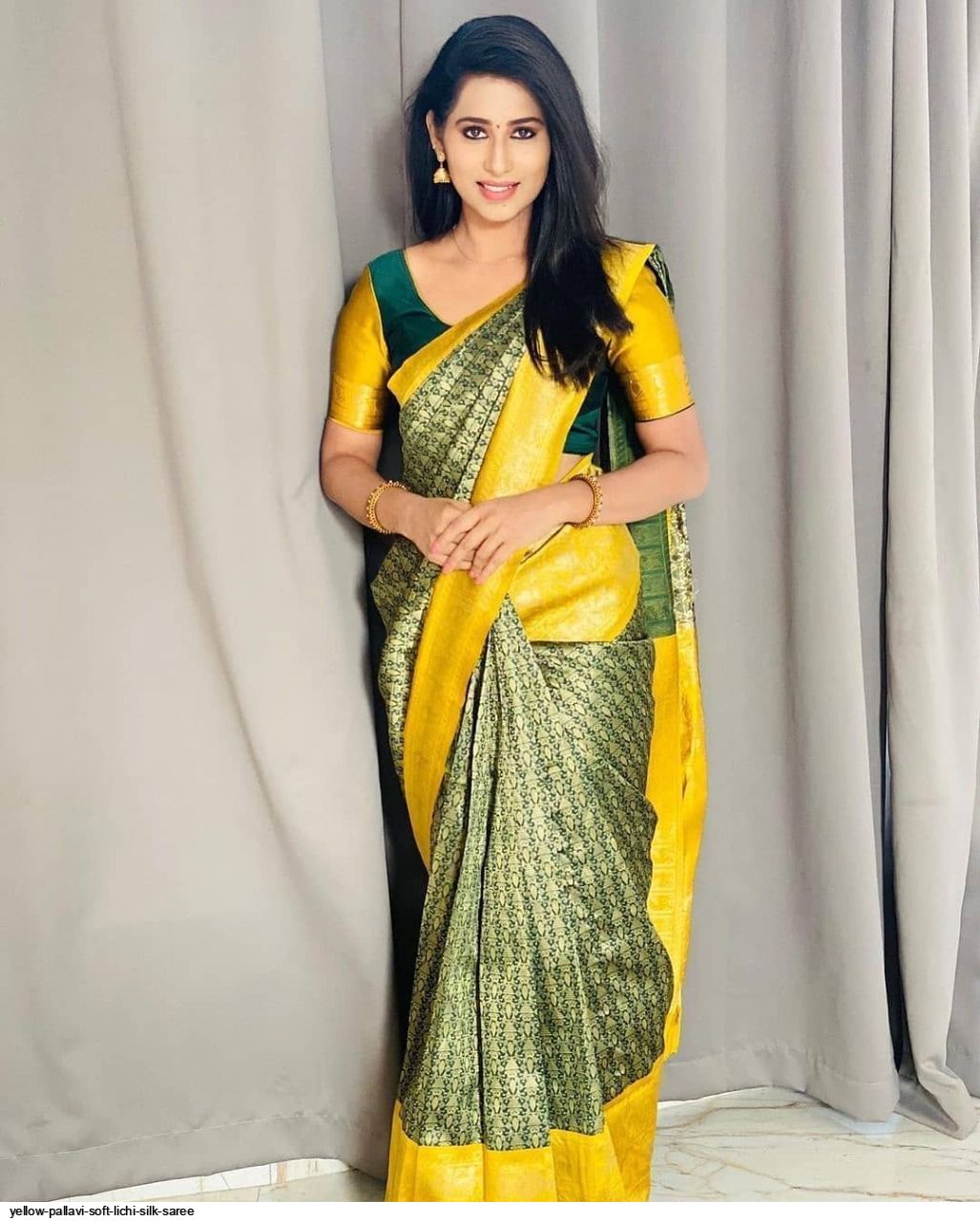 YELLOW PALLAVI SOFT LICHI SILK SAREE