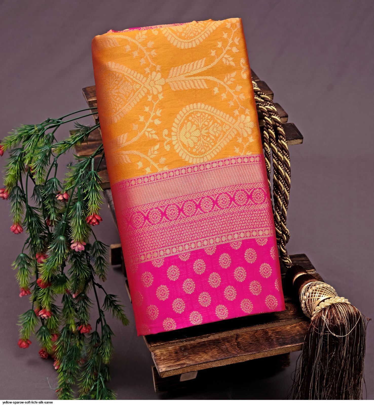 YELLOW SPAROW SOFT LICHI SILK SAREE