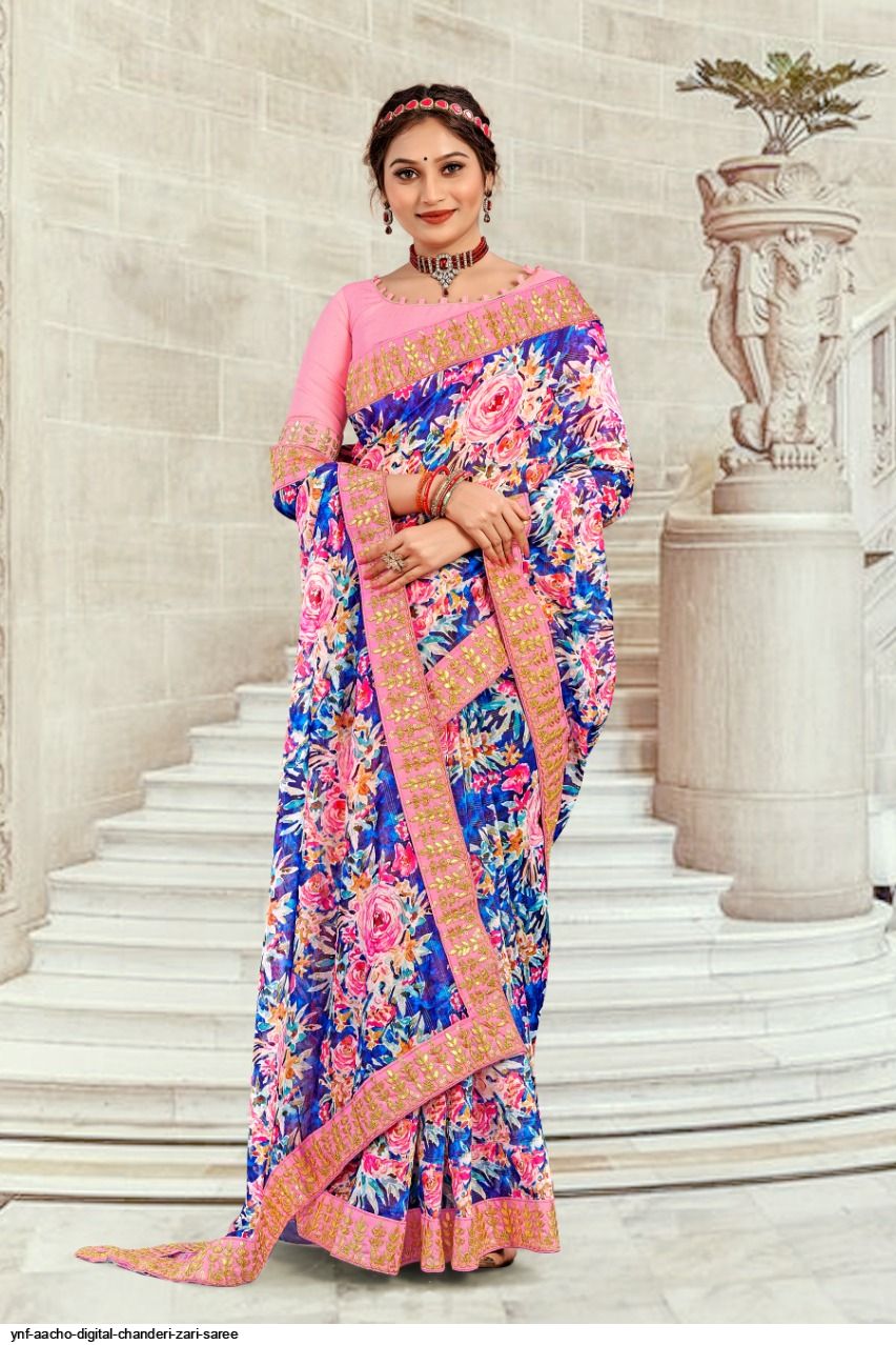 ynf AACHO DIGITAL CHANDERI ZARI saree