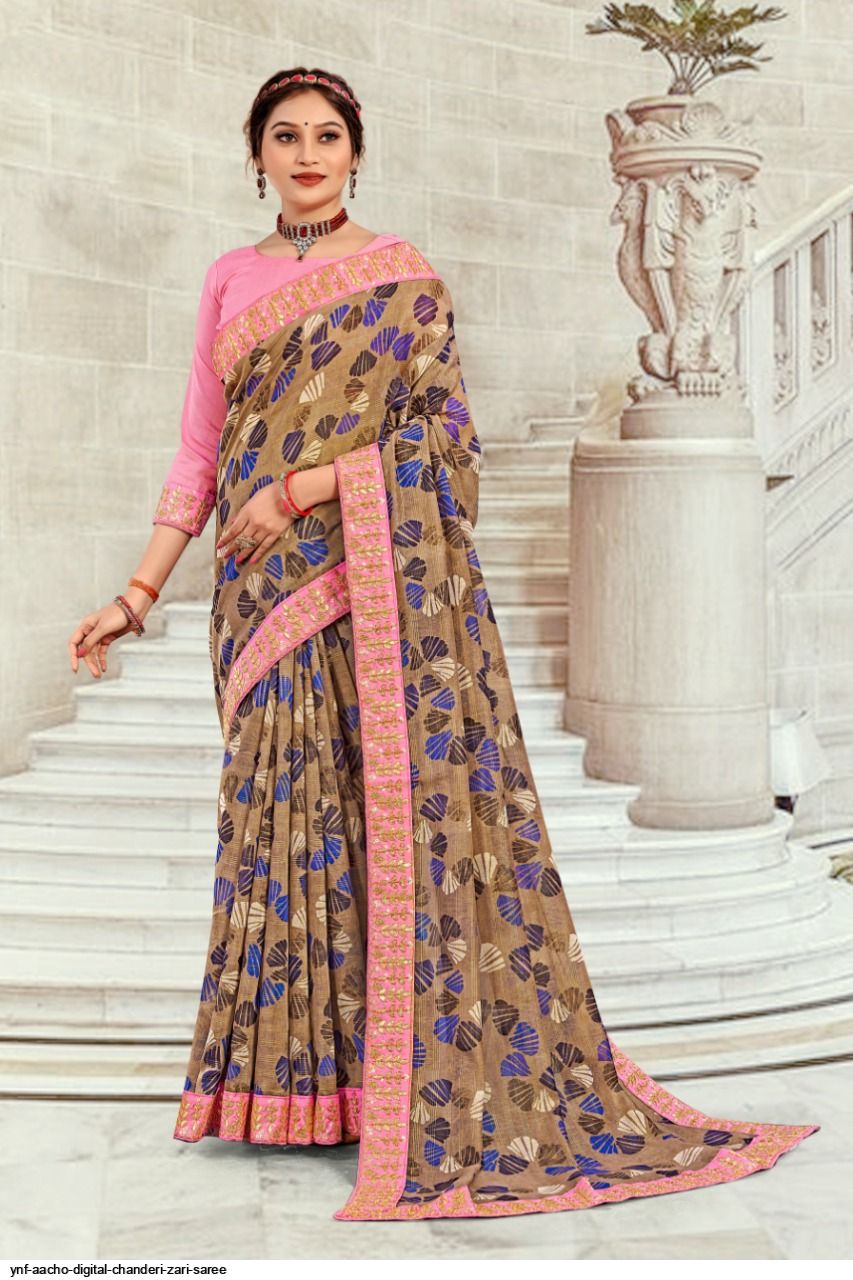 ynf AACHO DIGITAL CHANDERI ZARI saree