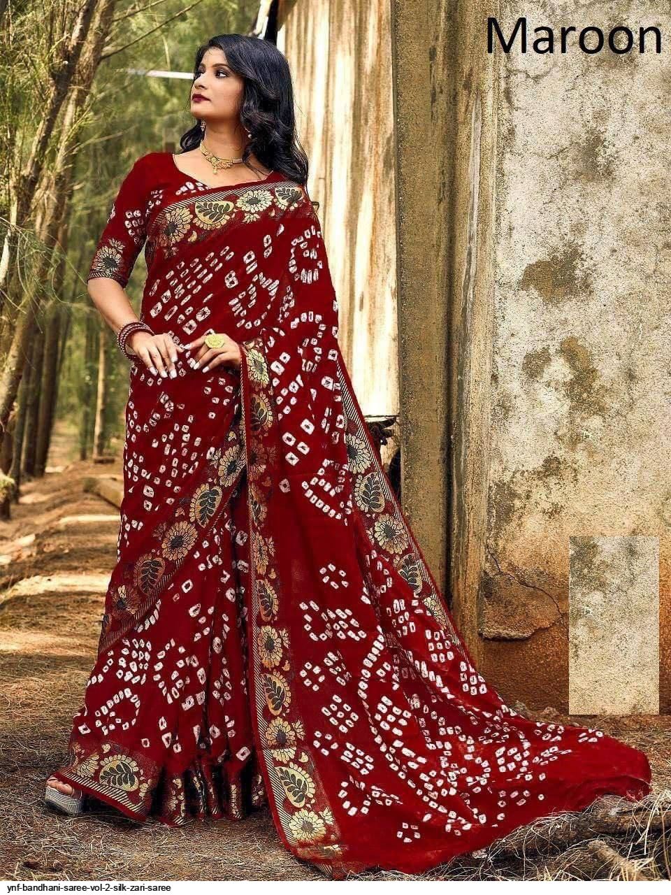 Maroon woven silk bandhani sarees bandhej - Vedant Vastram - 4233763