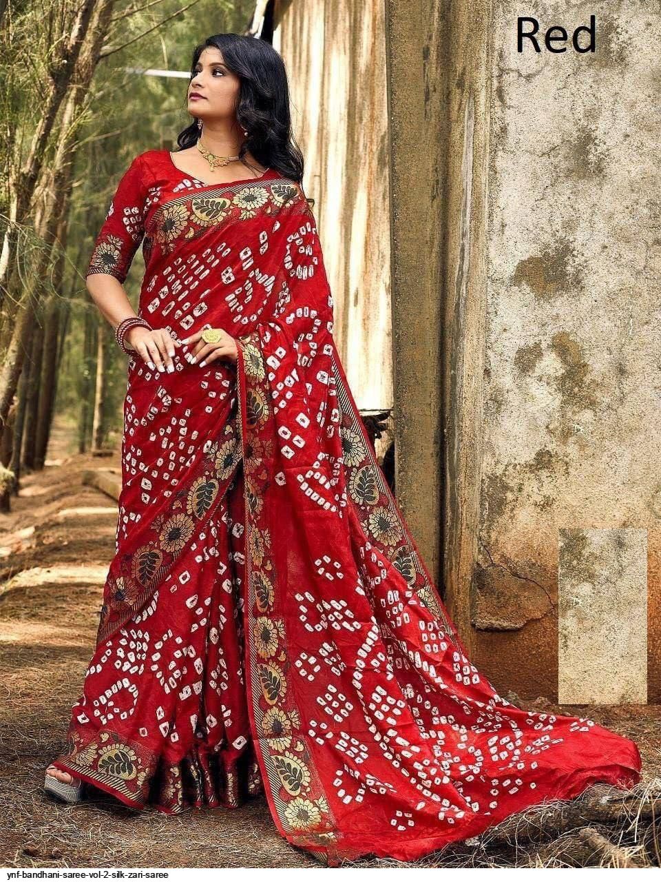 PAVITRA ZIGZAG JAIPURI SILK BANDHANI SAREE