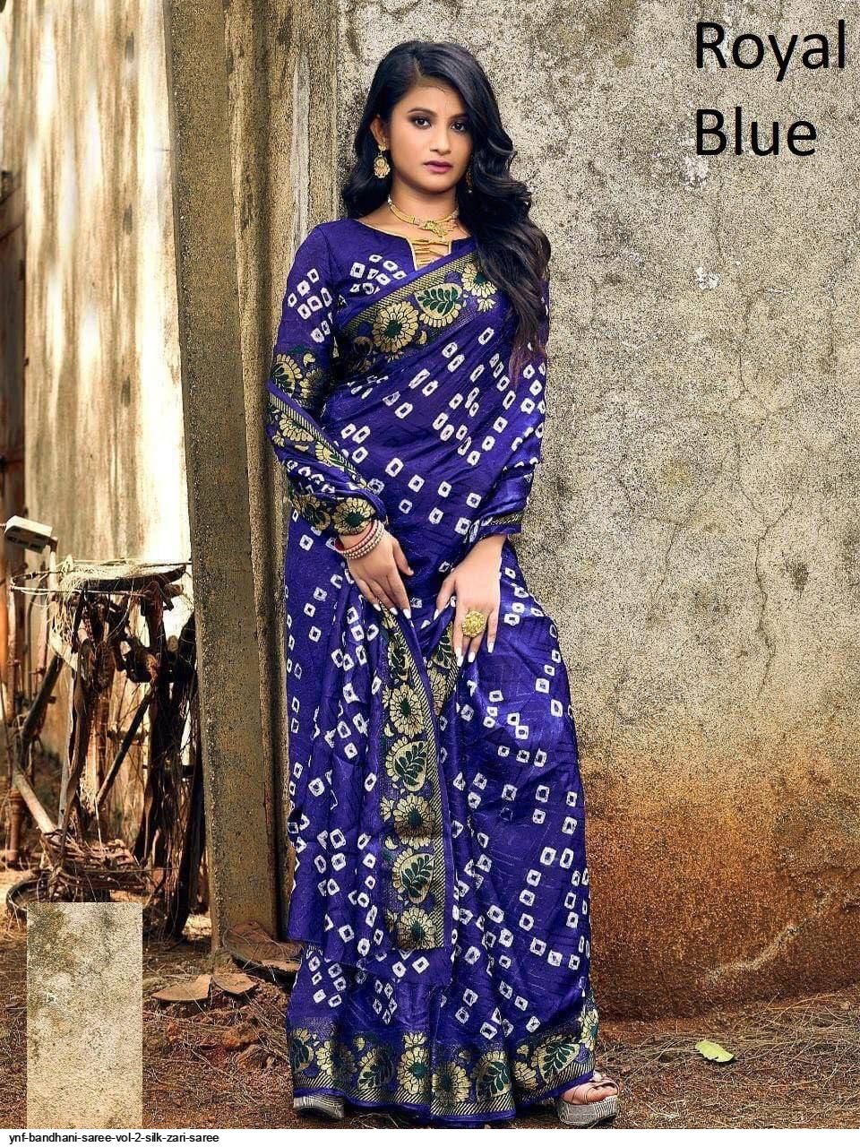 Bandhej Printed Chiffon Saree in Royal Blue and Green : SSF23143