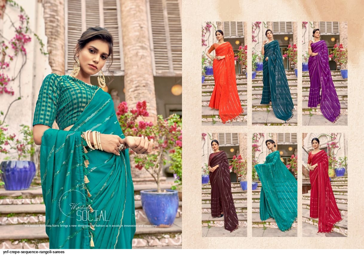 YNF CREPE SEQUENCE rangoli sarees