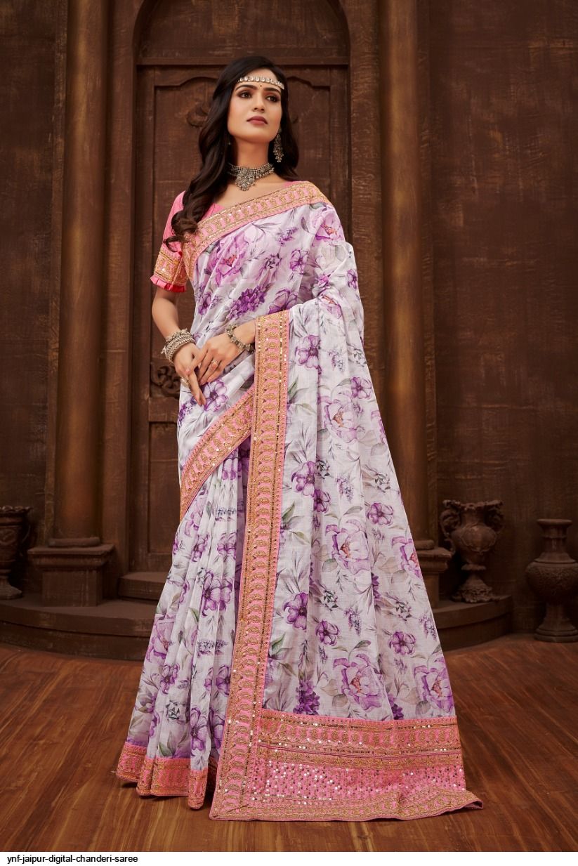 YNF JAIPUR DIGITAL CHANDERI SAREE