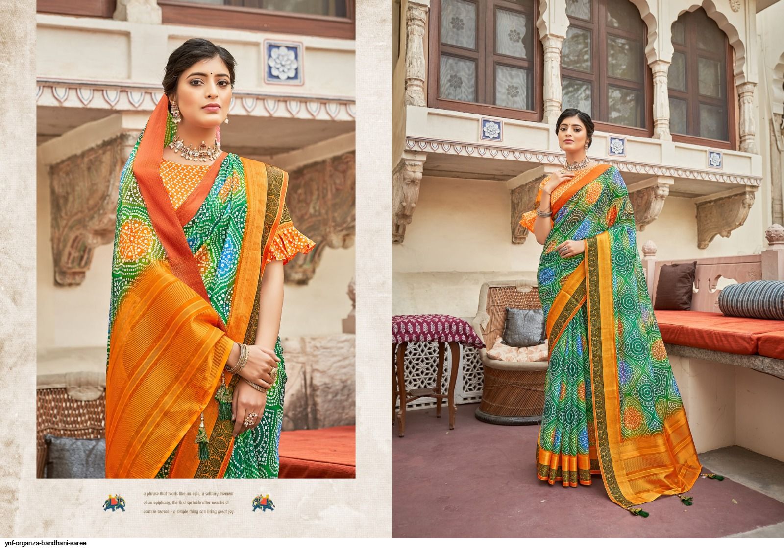 Green and Pink Pure Georgette Saree | Banarasi Bandhej Saree – ViBha