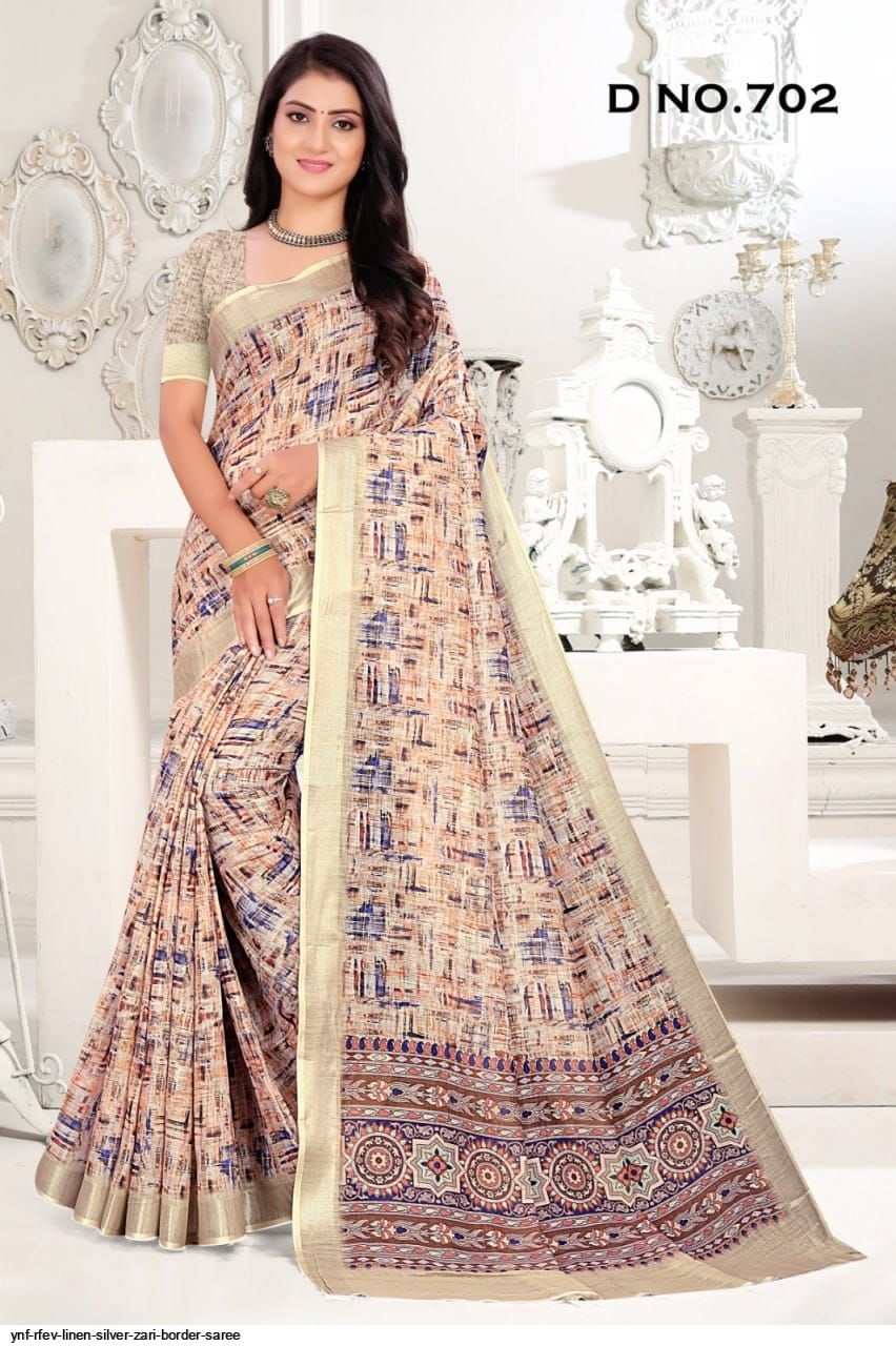 YNF RFEV LINEN SILVER Zari Border SAREE