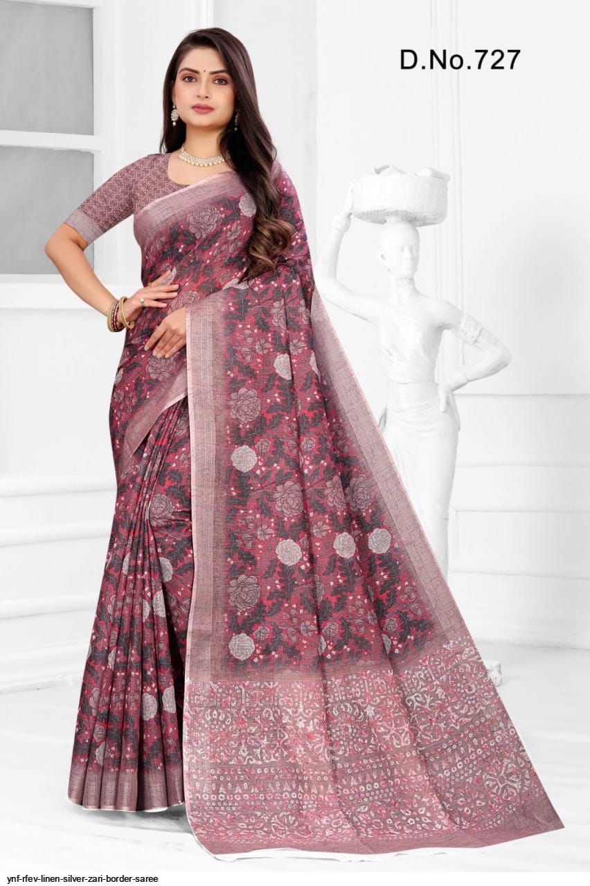 Buy online Linen Silk Saree with Silver Zari Woven border And Rich Pallu-  Peach-AF560