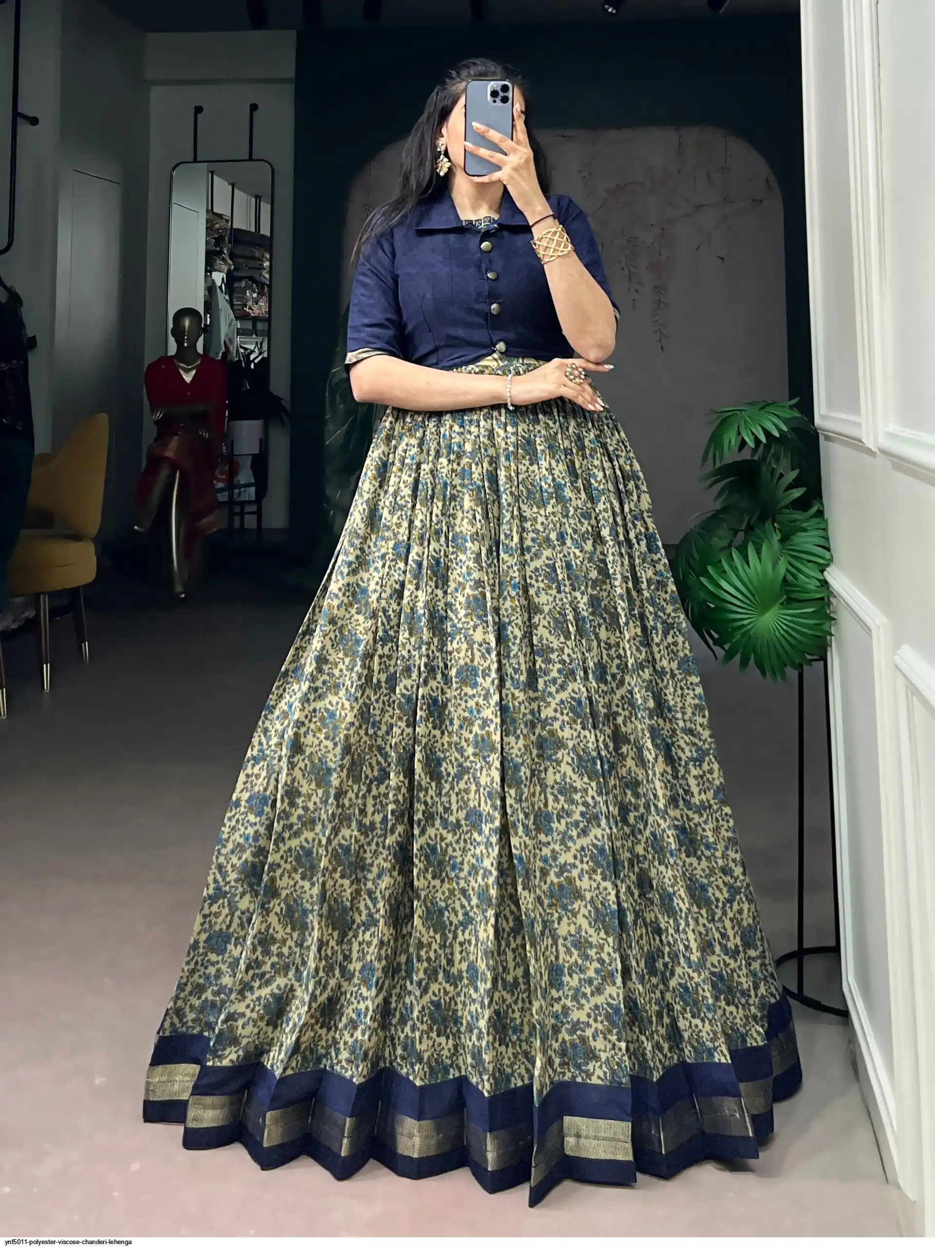 YNF5011 POLYESTER VISCOSE CHANDERI LEHENGA 2