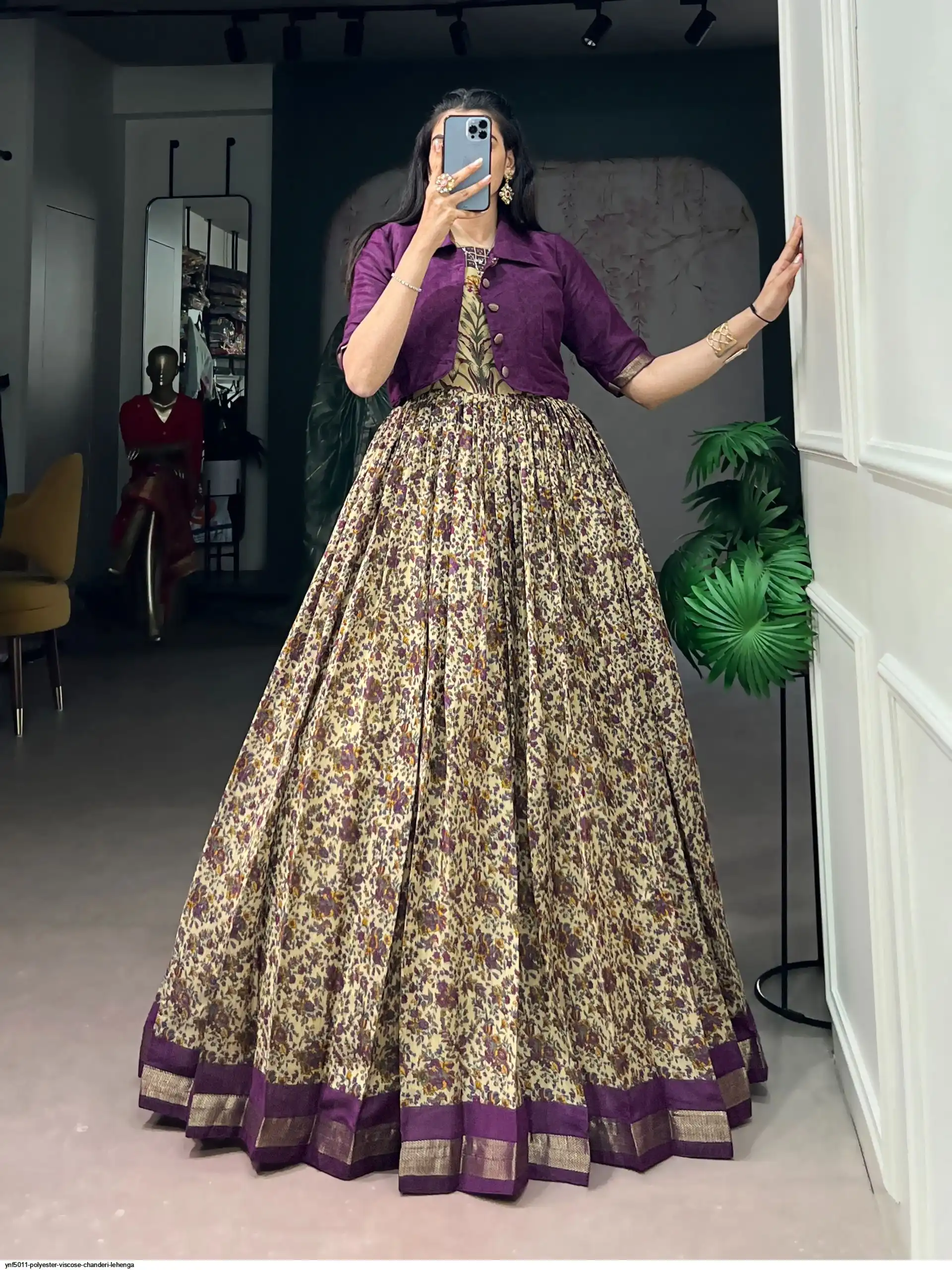 YNF5011 POLYESTER VISCOSE CHANDERI LEHENGA 1