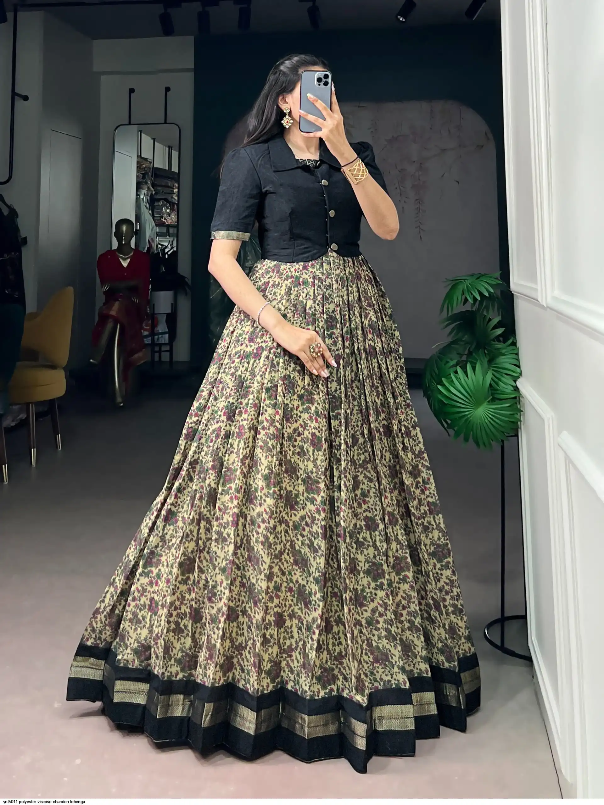 YNF5011 POLYESTER VISCOSE CHANDERI LEHENGA 4