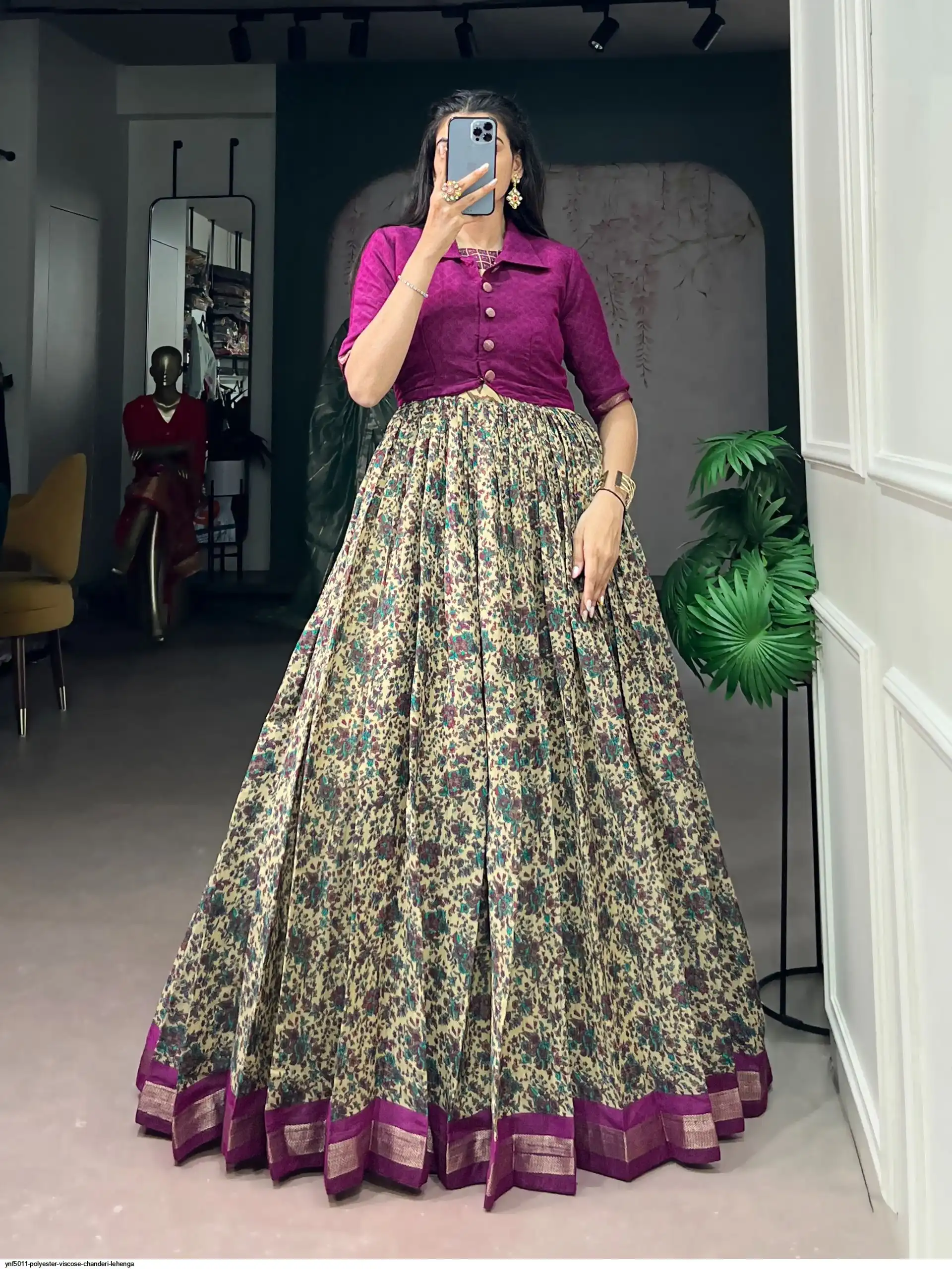 YNF5011 POLYESTER VISCOSE CHANDERI LEHENGA 3