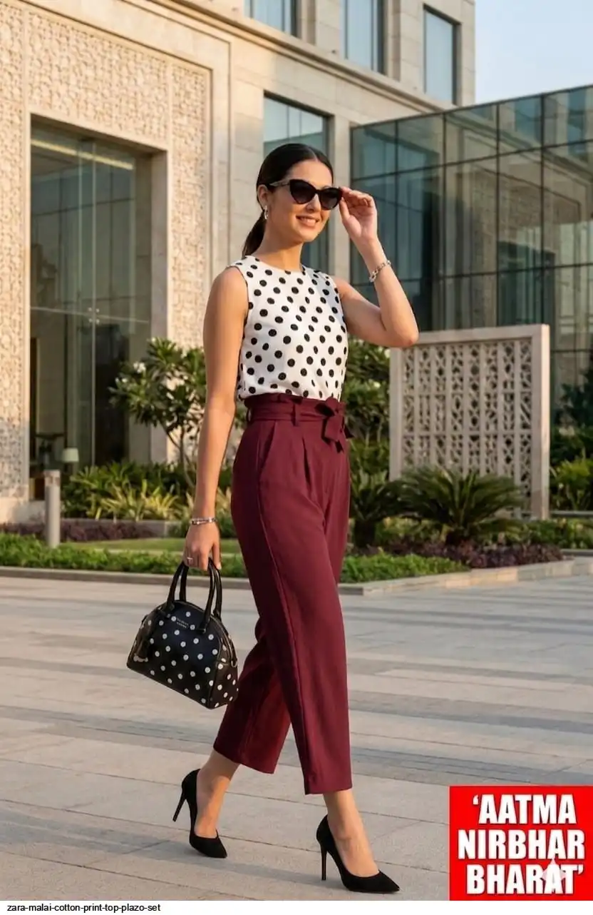 ZARA MALAI COTTON PRINT TOP PLAZO SET B