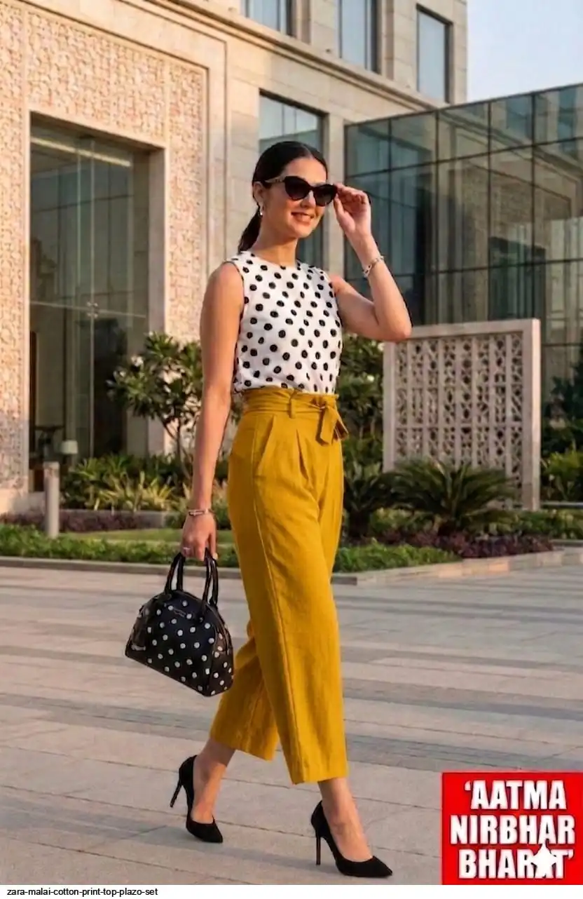 ZARA MALAI COTTON PRINT TOP PLAZO SET E