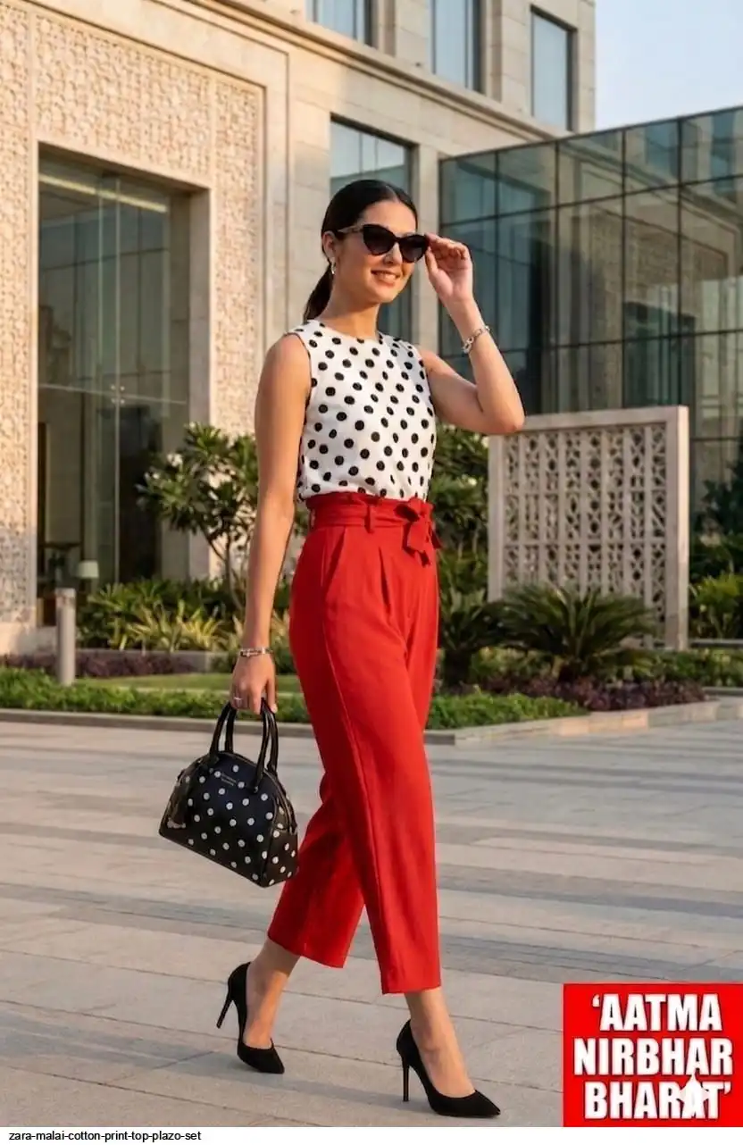 ZARA MALAI COTTON PRINT TOP PLAZO SET D