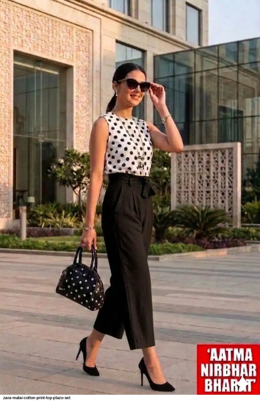 ZARA MALAI COTTON PRINT TOP PLAZO SET F