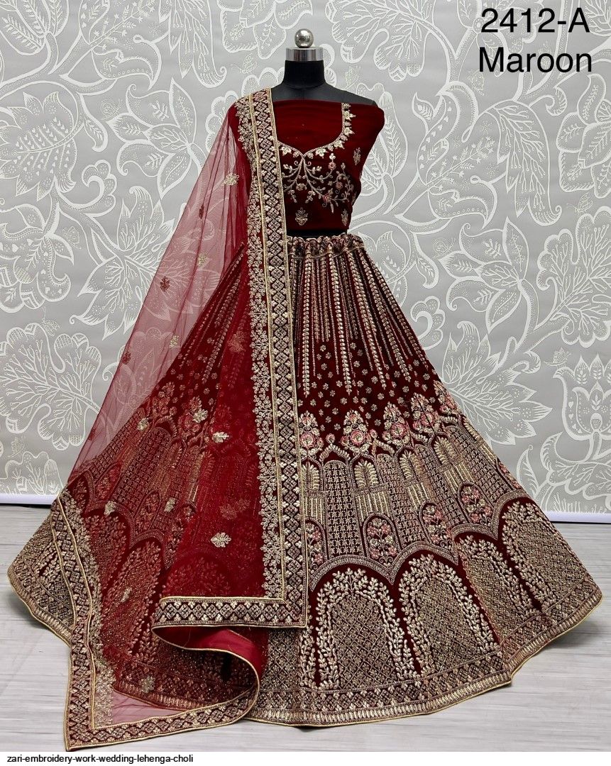zari embroidery work wedding lehenga choli