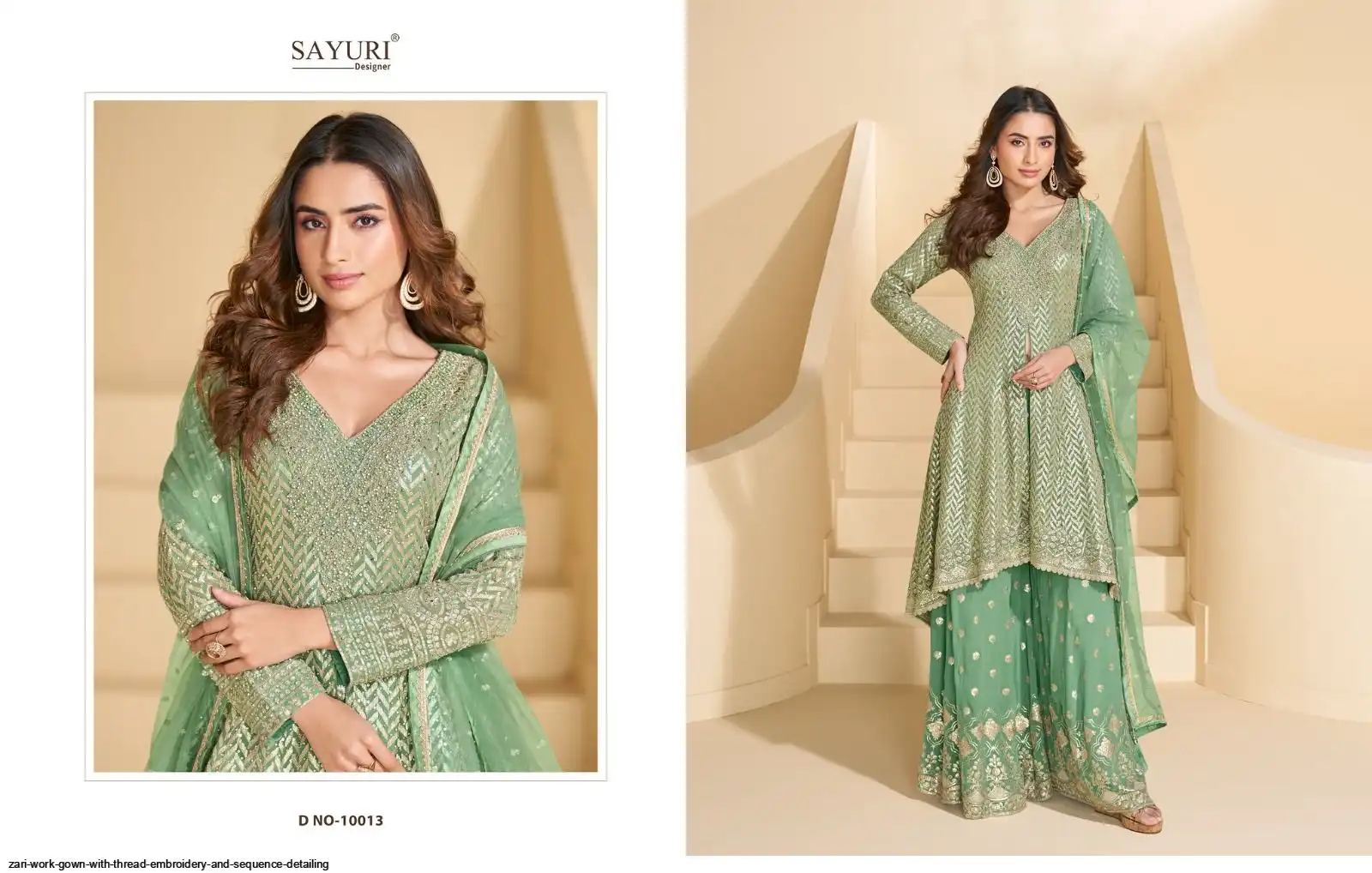 ZARI WORK GOWN WITH THREAD EMBROIDERY AND SEQUENCE DETAILING 2