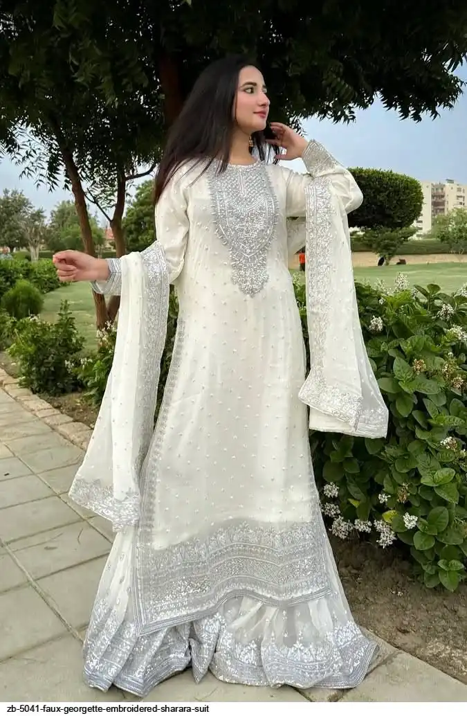 ZB 5041 FAUX GEORGETTE EMBROIDERED SHARARA SUIT B