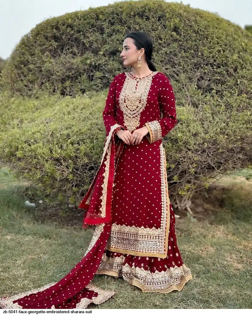 ZB 5041 FAUX GEORGETTE EMBROIDERED SHARARA SUIT C