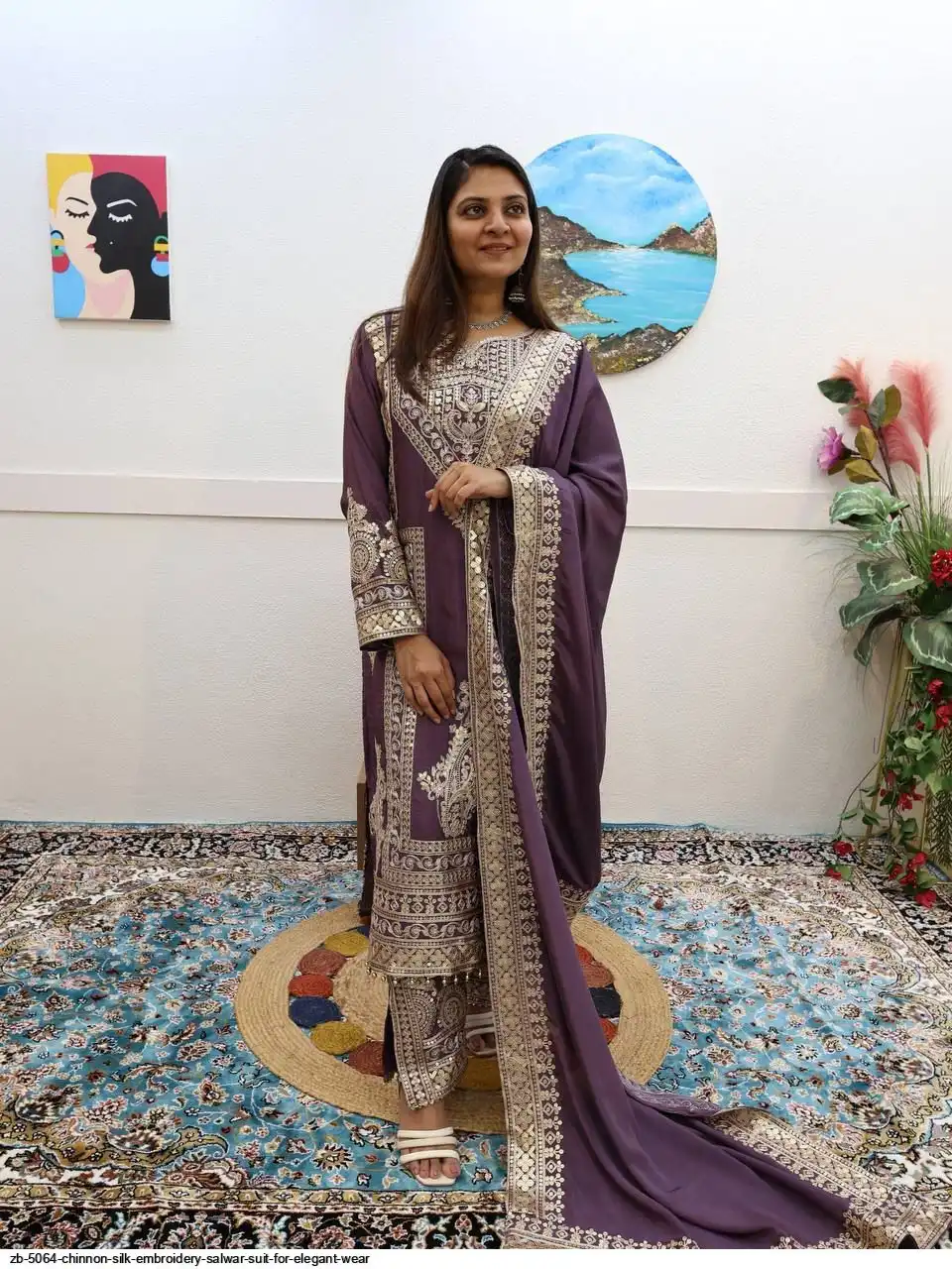 ZB 5064 CHINNON SILK EMBROIDERY SALWAR SUIT FOR ELEGANT WEAR A