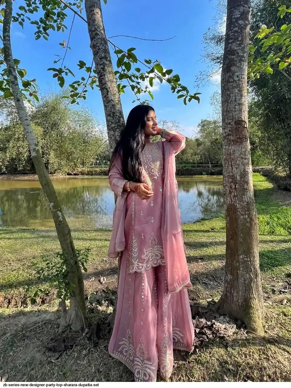 ZB SERIES NEW DESIGNER PARTY TOP SHARARA DUPATTA SET A