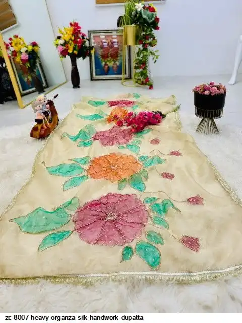 ZC 8007 HEAVY ORGANZA SILK HANDWORK DUPATTA B